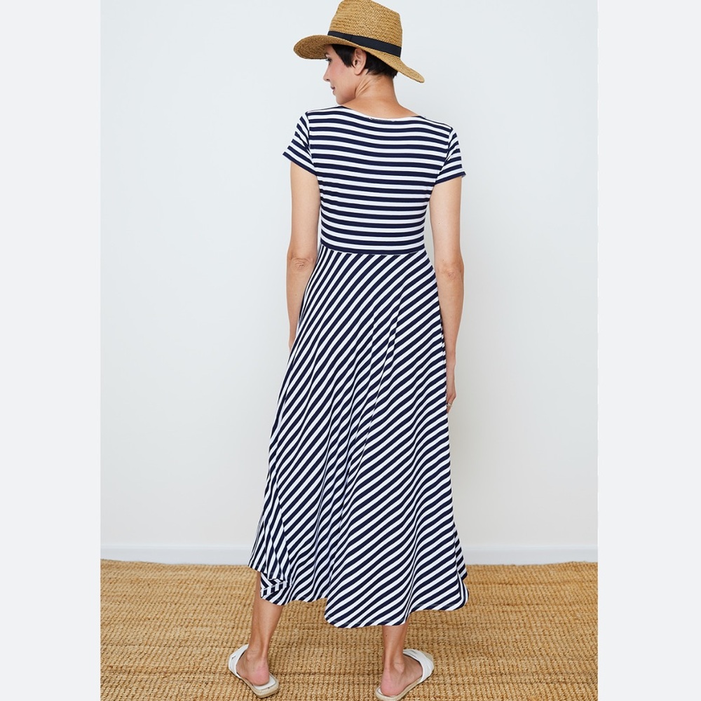 Chaps Navy and White Striped Nautical Dress